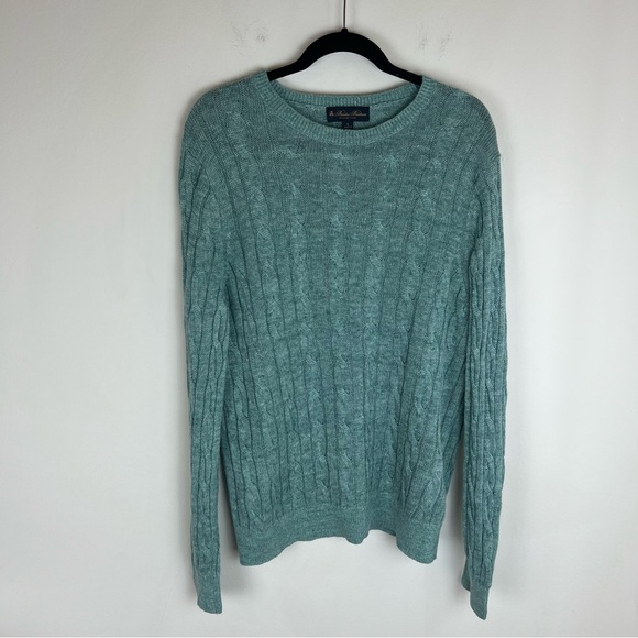 Brooks Brothers 100% Linen Cable Knit Sweater Blue Size L - Picture 1 of 7